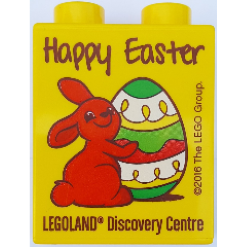 Деталь LEGO 4066pb485 Duplo, Brick 1 x 2 x 2 with Happy Easter LEGOLAND Discovery Centre Pattern