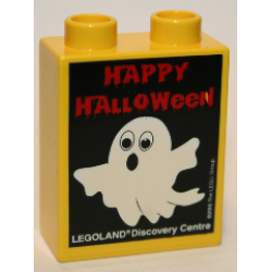 Duplo, Brick 1 x 2 x 2 with LEGOLAND Discovery Centre Happy Halloween 2016 Pattern