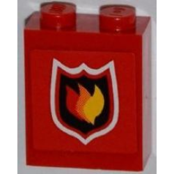 Brick 1 x 2 x 2 with Inside Axle Holder with Fire Logo Badge Small Pattern (Sticker) - Set 7213 Brick 1 x 2 x 2 with Inside Axle Holder with Fire Logo Badge Small Pattern (Sticker) - Set 7213