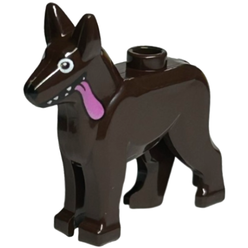 Деталь LEGO 92586pb08 Dog, Alsatian / German Shepherd with White Eyes, Black Nose and Dark Pink Tongue Pattern (Dante)