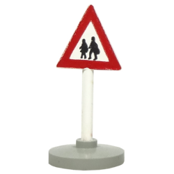 Road Sign with Post, Triangle with Pedestrian Crossing 2 People Pattern, Type 2 Base