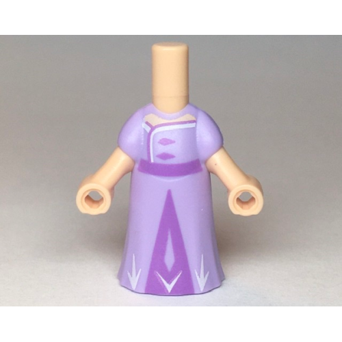 Деталь LEGO 65203pb002 Micro Doll, Body with Molded Lavender Dress and Printed Medium Lavender Triangular Panel, Waistband, White Trim, Light Nougat Neck Pattern