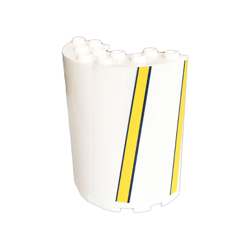 Деталь LEGO 87926pb023R Cylinder Half 3 x 6 x 6 with 1 x 2 Cutout with Bright Light Orange Stripes Pattern Model Right Side (Sticker) - Set 41232