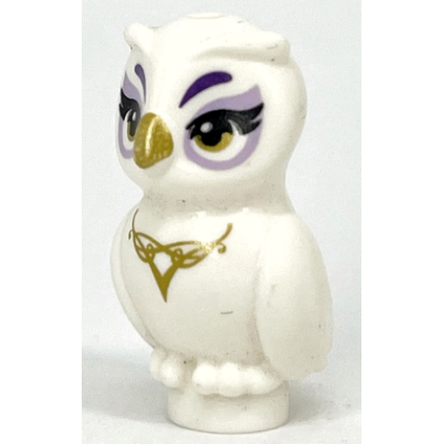 Деталь LEGO 21333pb01 Owl, Friends Style with Gold Beak, Eyes, and Necklace, Dark Purple Eyebrows, Lavender Eye Shadow Pattern (Elves Nascha)