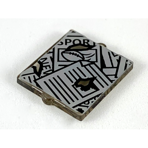 Деталь LEGO 60601pb021 Glass for Window 1 x 2 x 2 Flat Front with Tattered Scattered Newspapers Pattern