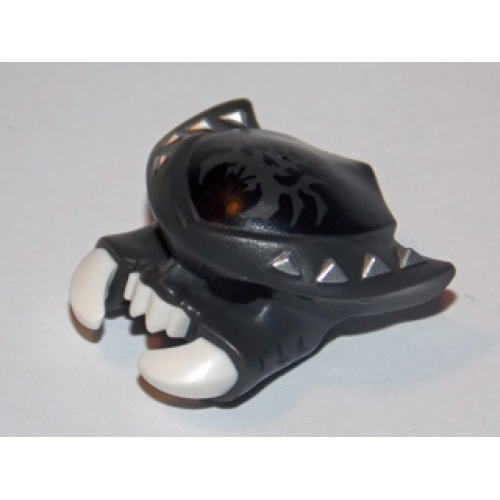 Деталь LEGO 15475pb01 Minifigure, Headgear Mask Scorpion with Molded White Fangs and Pincers and Printed Silver Spikes and Black Scorpion Background Pattern