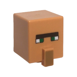 Minifigure, Head, Modified Cube Tall with Raised Rectangle with Pixelated Dark Brown Narrow Unibrow, Green Eyes, and Medium Nougat Nose Pattern