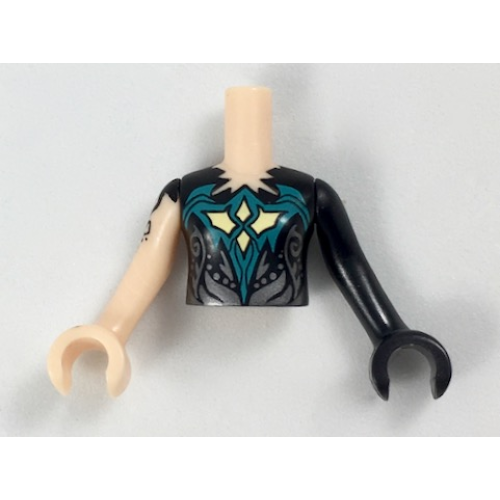Деталь LEGO FTGpb159c01 Torso Mini Doll Girl Black Top, Jagged Neckline Pattern, Black Arm with Hand Left, Light Nougat Arm with Hand and Black Tattoo Right