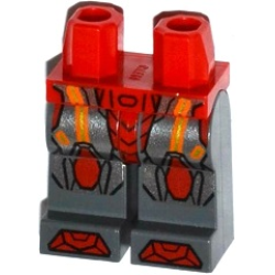 Hips and Dark Bluish Gray Legs with Orange and Gold Circuitry, Red and Silver Armor and Red Knee Pads and Boots Pattern
