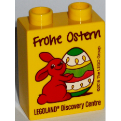 Duplo, Brick 1 x 2 x 2 with LEGOLAND Discovery Centre Frohe Ostern 2016 Pattern