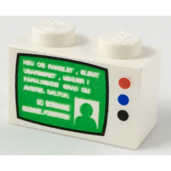 Brick 1 x 2 with Green TV Screen and Red, Blue, and Black Buttons Pattern Brick 1 x 2 with Green TV Screen and Red, Blue, and Black Buttons Pattern