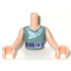 Torso Mini Doll Woman Sand Green Vest Top with White Necklace and Dark Purple Belt Pattern, Light Nougat Arms with Hands