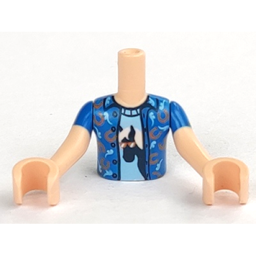 Деталь LEGO FTBpb038c01 Torso Mini Doll Boy Blue Shirt with Horseshoes, Bright Light Blue Undershirt with Horse Pattern, Light Nougat Arms with Hands with Blue Short Sleeves