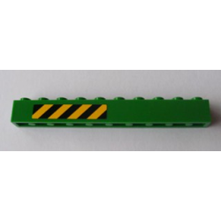 Brick 1 x 10 with Black and Yellow Danger Stripes Pattern Left Side (Sticker) - Set 7939