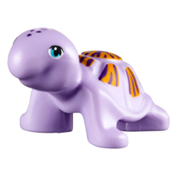 Turtle, Friends Style with Medium Azure Eyes, Dark Purple Spots, Bright Light Orange Shell with Stripes Pattern