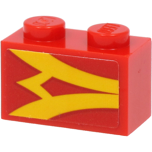 Деталь LEGO 3004pb234L Brick 1 x 2 with Yellow Stripes on Red Background Pattern Model Left Side (Sticker) - Set 40450