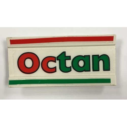 Деталь LEGO 2440pb005s Vehicle, Spoiler / Plow Blade 6 x 3 with Hinge with Red and Green Stripes and 'Octan' Pattern (Stickers) - Set 6648-1