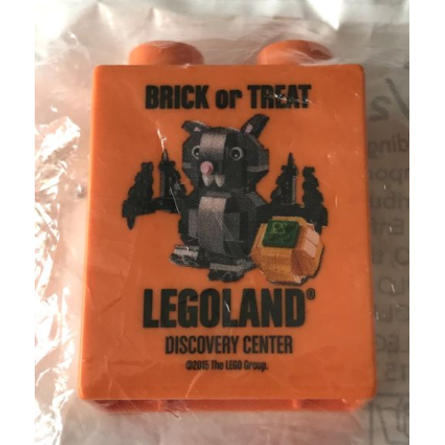 Деталь LEGO 4066pb539 Duplo, Brick 1 x 2 x 2 with Brick or Treat 2015 LEGOLAND Discovery Center Bat Pattern
