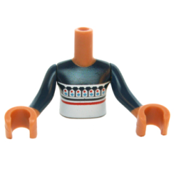 Torso Mini Doll Girl Dark Blue Top with Holiday Sweater Pattern, Medium Nougat Arms with Hands with Dark Blue Sleeves