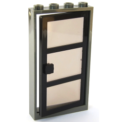 Door, Frame 1 x 4 x 6 with 4 Holes on Top and Bottom with Black Door with 3 Panes and Square Handle with Fixed Trans-Brown Glass (30179 / x39c02) - Dark Gray