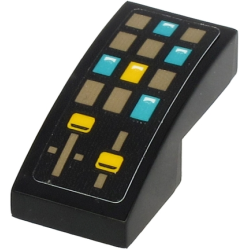 Slope, Curved 2 x 1 x 2/3 with Control Panel with Dark Tan, Dark Turquoise and Yellow Rectangle Buttons and Sliders Pattern (Sticker) - Set 71705 Slope, Curved 2 x 1 x 2/3 with Control Panel with Dark Tan, Dark Turquoise and Yellow Rectangle Buttons and Sliders Pattern (Sticker) - Set 71705
