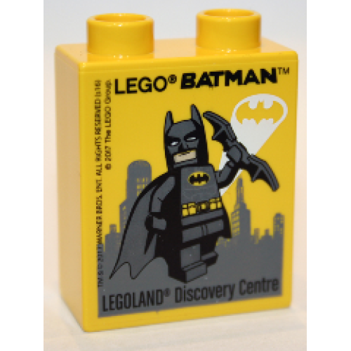 Деталь LEGO 4066pb608 Duplo, Brick 1 x 2 x 2 with LEGO Batman 2017 LEGOLAND Discovery Centre Pattern