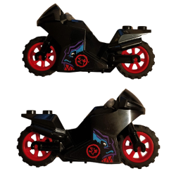 Motorcycle Sport Bike with Black Frame, Red Wheels and Dark Bluish Gray Handlebars with Red Ninjago Logogram 'DS' Circle, Dragon Pattern on Both Sides (Stickers) - Set 70638
