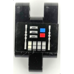 Stickered Assembly 5 x 3 x 2 with Silver, Red, and Blue Buttons Pattern (Sticker) - Set 8010 - 4 Technic, Liftarm Thin 1 x 4 - Axle Holes, 1 Technic, Liftarm, Modified Bent Thick L-Shape 2 x 4, 1 Technic, Pin 3L with Friction Ridges