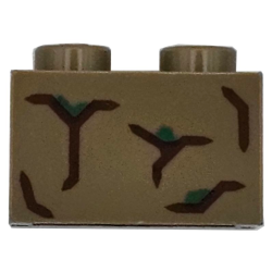 Brick 1 x 2 with Reddish Brown Cracks with Green Highlights Pattern (BrickHeadz Potted Groot Torso)