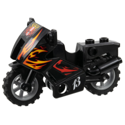 Motorcycle City with Black Chassis, Light Bluish Gray Wheels, and Fairing with Red and Yellow Flames and White '13' Pattern (Stickers) - Set 8896 Motorcycle City with Black Chassis, Light Bluish Gray Wheels, and Fairing with Red and Yellow Flames and White '13' Pattern (Stickers) - Set 8896