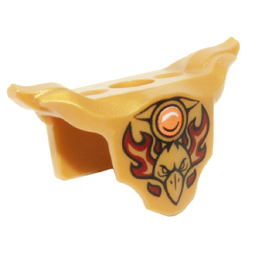 Деталь LEGO 18398pb03 Minifigure Armor Breastplate with Shoulder Pads with Raven Head, Dark Red Flames, and Orange Round Jewel (Fire Chi) Pattern