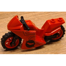 Motorcycle Sport Bike with Black Frame, Red Wheels and Black Handlebars with Batman Logo Pattern on Both Sides (Stickers) - Set 76055 Motorcycle Sport Bike with Black Frame, Red Wheels and Black Handlebars with Batman Logo Pattern on Both Sides (Stickers) - Set 76055