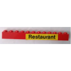 Stickered Assembly 12 x 1 x 1 with 'Restaurant' Pattern (Sticker) - Set 148 - 1 Brick 1 x 4, 1 Brick 1 x 8
