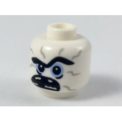 Minifigure, Head Alien with Black Unibrow, Light Bluish Gray Cracks, Bright Light Blue Eyes, Wide Open Mouth Missing Teeth Pattern