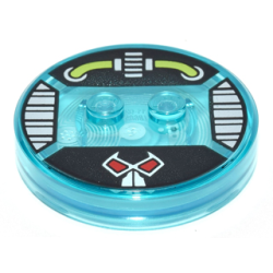 Dimensions Toy Tag 4 x 4 x 2/3 with 2 Studs and Trans-Light Blue Bottom with Lime Tubes, Silver Machinery, and White Mask with Red Eyes on Black Background Pattern (Bane)