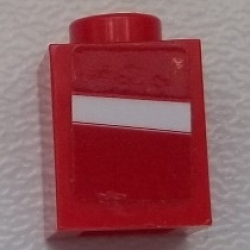 Brick 1 x 1 with White Stripe on Red Background Pattern Model Right Side (Sticker) - Set 75876