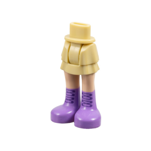Деталь LEGO 92250c00pb24 Mini Doll Hips and Skirt Layered, Light Nougat Legs and Medium Lavender Boots with Black Laces Pattern - Thick Hinge