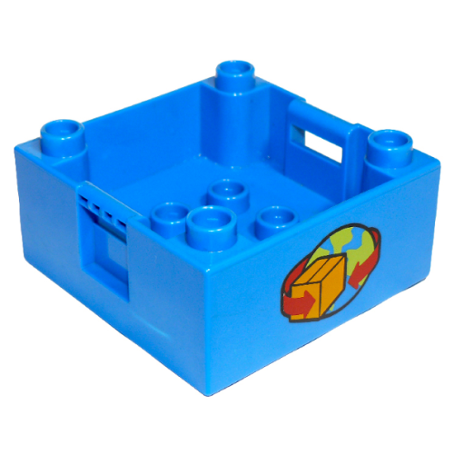 Деталь LEGO 47423px9 Duplo Container Box 4 x 4 with Studs on Corners with Box and Arrows and Globe Pattern on Both Sides