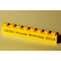 Brick 1 x 8 with 'LEGO House Birthday 2018' Pattern