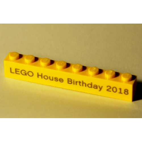 Деталь LEGO 3008pb153 Brick 1 x 8 with 'LEGO House Birthday 2018' Pattern
