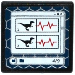 Road Sign 2 x 2 Square with Open O Clip with Raptor Dinosaur Silhouettes, Heart Monitor Lines, and '4/9' on Computer Screen Pattern (Sticker) - Set 75917