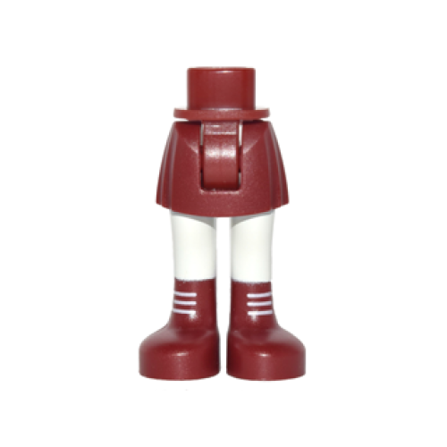 Деталь LEGO 92252c00pb010 Mini Doll Hips and Skirt, White Legs and Dark Red Boots with White Laces Pattern - Thick Hinge