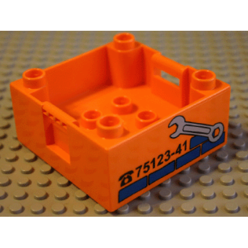 Деталь LEGO 47423pb05 Duplo Container Box 4 x 4 with Studs on Corners with Wrench and Repair Phone Number Pattern
