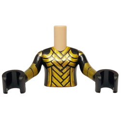 Torso Mini Doll Girl Black Top with Gold Stripes Pattern, Black Arms with Hands with Gold Stripes