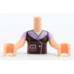 Torso Mini Doll Girl Black Buttoned Coat Pattern, Light Nougat Arms with Hands with Lavender Sleeves