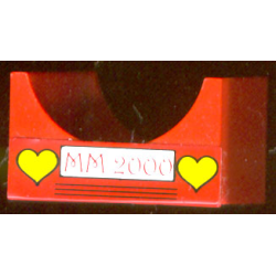 Container, Box 4 x 4 x 2 Bottom with Semicircle Cutout Ends with Red 'MM 2000' on White Rectangle and 2 Yellow Hearts Pattern (Sticker) - Set 4165