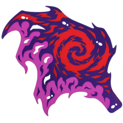 Plastic Part for Set 71832 - Dragon Wing with Dark Purple and Magenta Skin and Red Energy Swirl, LEGO Copyright on Right Pattern
