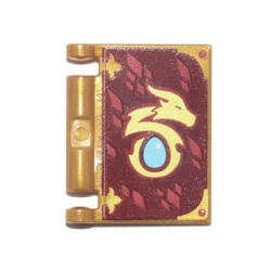 Minifigure, Utensil Book Cover with Gold Dragon Head, Red Diamonds, Medium Azure Egg on Dark Red Background Pattern