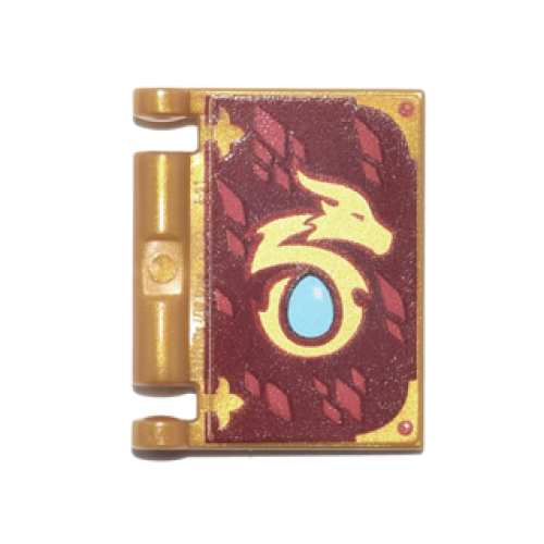 Деталь LEGO 24093pb006 Minifigure, Utensil Book Cover with Gold Dragon Head, Red Diamonds, Medium Azure Egg on Dark Red Background Pattern