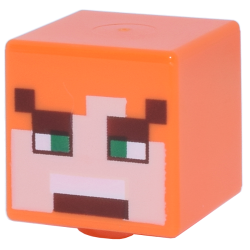 Minifigure, Head, Modified Cube with Pixelated Light Nougat Face, Green Eyes, Reddish Brown Eyebrows and Angry Open Mouth with Top Teeth Pattern (Minecraft Alex) Minifigure, Head, Modified Cube with Pixelated Light Nougat Face, Green Eyes, Reddish Brown Eyebrows and Angry Open Mouth with Top Teeth Pattern (Minecraft Alex)